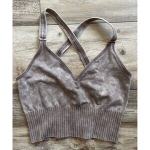 Zenana Outfitters Women's Washed Ribbed Racerback Crop Tank Top Size S/M Mocha